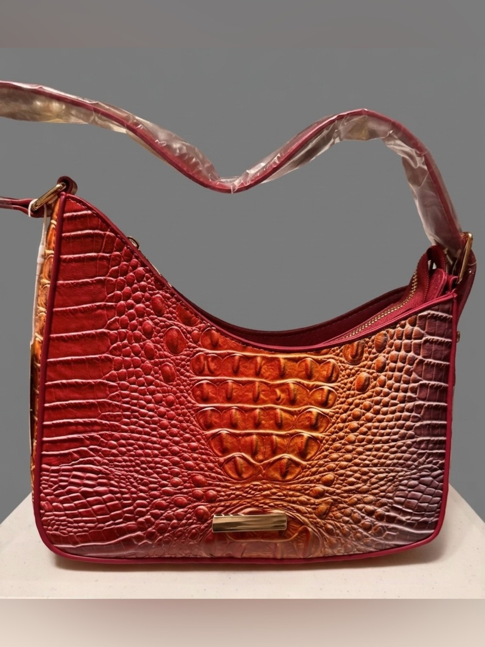 Women's Ombre Croc-Embossed Shoulder Bag in Purple and Orange. NWT - Picture 4 of 7